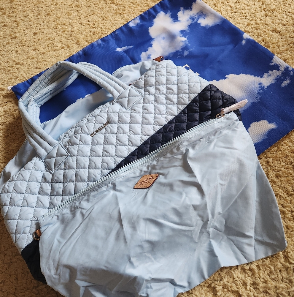 Quilted Light Blue Tote Bag